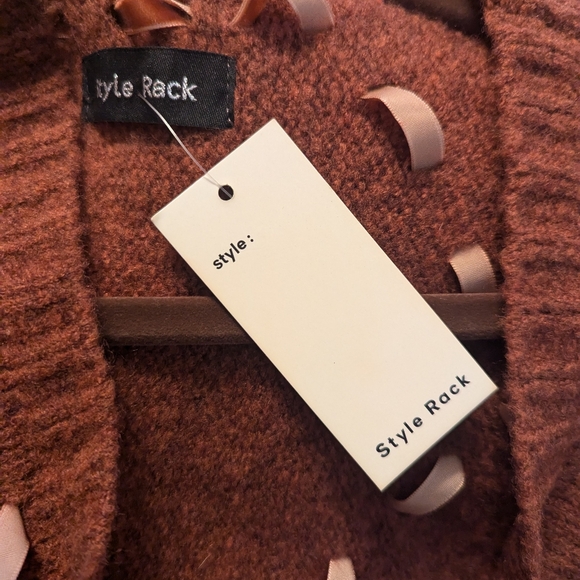 NWT Style Rack Chestnut Wool Blend Ribbon Accents Cardigan Sweater Women's L* - Picture 9 of 9